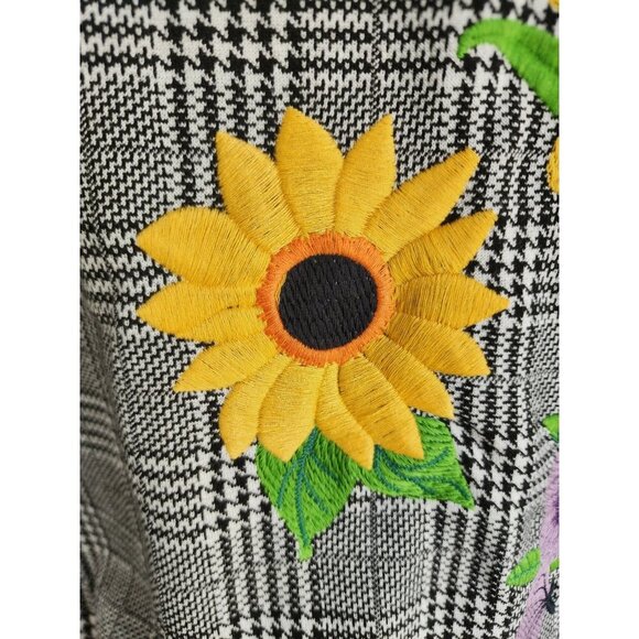 Zara Trafaluc Houndstooth floral embroidered long sleeve checkered slouchy top - Picture 7 of 10